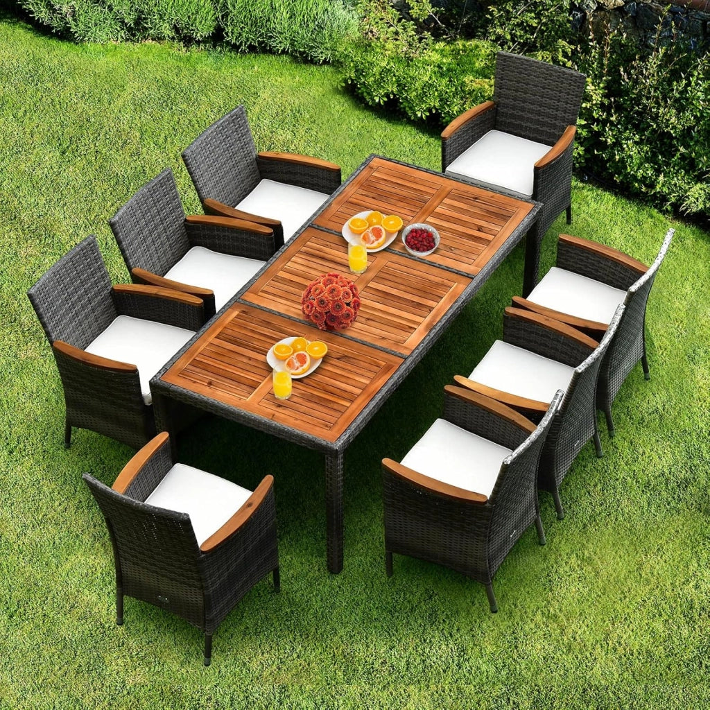 Tavolo e Sedie da Pranzo in PE Rattan, Set di Mobili in Rattan, Set di Mobili Composto da 9 Pezzi, con 8 Sedie e 1 Tavolo, per Interno e Esterno