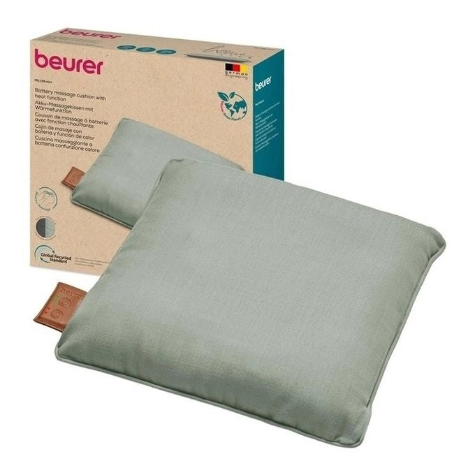 Beurer MG 139 - Cuscino massaggiante a batteria con funzione di calore, senza fili Shiatsu, calore commutabile, realizzato in materiale riciclato, lavabile in lavatrice, spegnimento automatico, 40 x