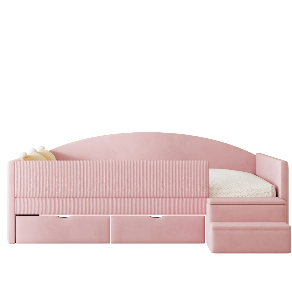Letto imbottito per bambini 90x190 cm rosa con cassetti