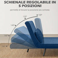 Divano Letto Schienale Regolabile 102x73x81 cm in Velluto Blu
