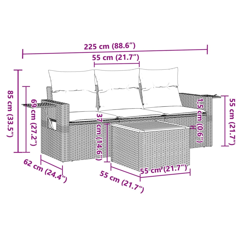 Salotto da Giardino-Set Divani da Giardino 4 pz con Cuscini Nero in Polyrattan 769683