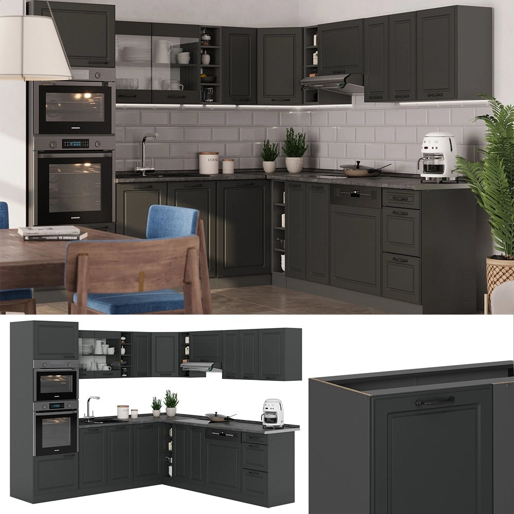 Vicco Cucina angolare completa Casa di campagna antracite/antracite 237 x 247 cm , PL Rovere