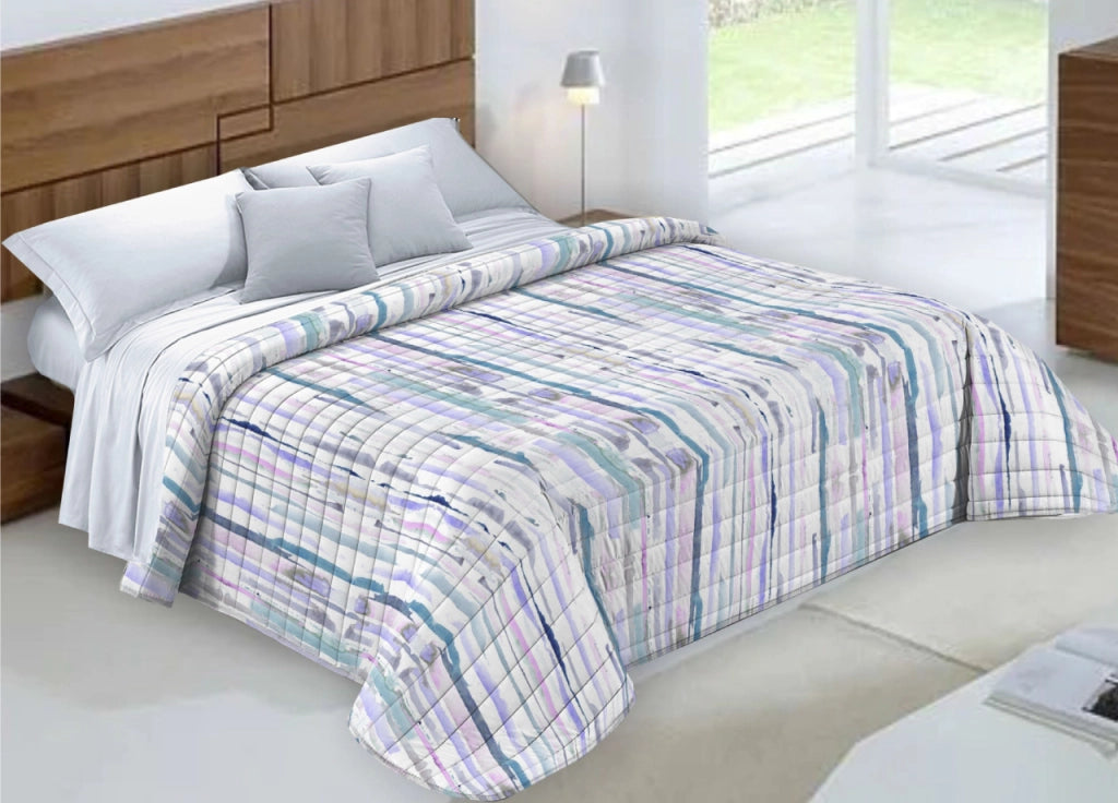 Quilt Trapuntino Piumino Estivo 100gr/mq Microfibra Diadema Rigato - Singolo - Azzurro D7