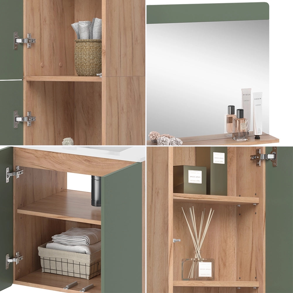 Vicco Set di mobili da bagno Goldkraft rovere/verde 5 pezzi con colonna e pensili