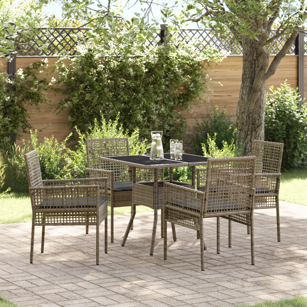 Set da pranzo da giardino da 5 pezzi Grigio in rattan poliolefinico