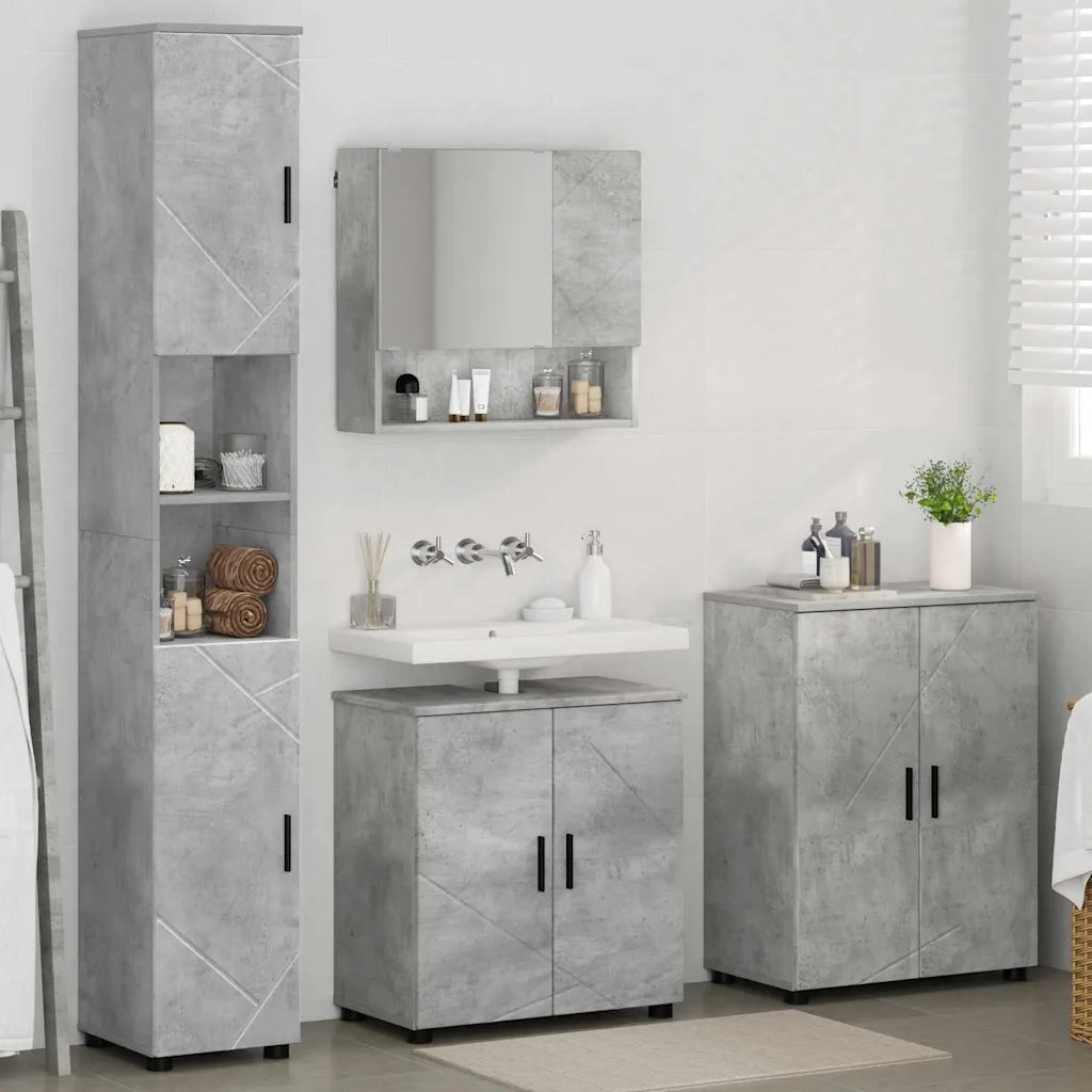 Set di mobili per il bagno con porta 4 pcs Grigio cemento
