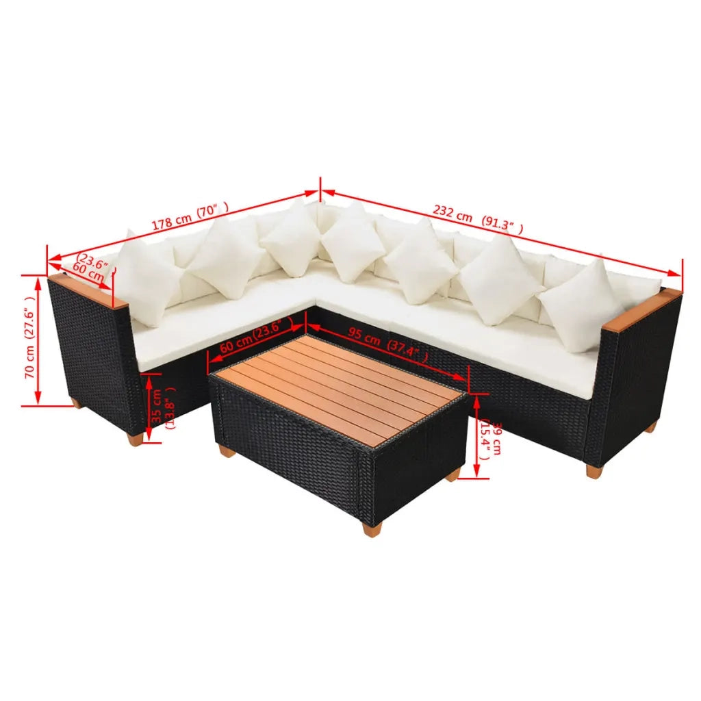 Set Divani da Giardino 4 pz con Cuscini in Polyrattan Nero cod mxl 35056
