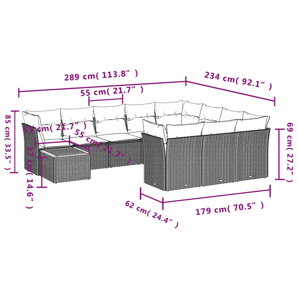 Set Divani da Giardino 11 pz con Cuscini in Polyrattan Nero 3256176