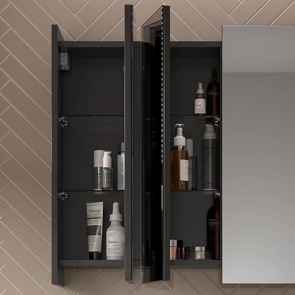 Specchio contenitore bagno Majest, Antracite, 67.4 x 68 cm con 3 porte a specchio