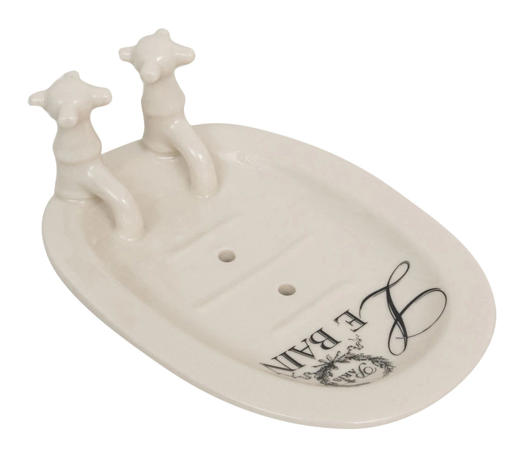 Biscottini Porta saponetta svuota tasche in porcellana bianca decorata "Le Bain Paris" L15xPR10xH6 cm