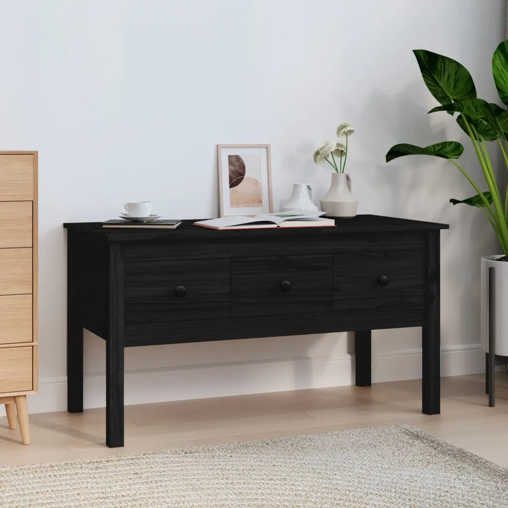 Tavolino da Salotto-Tavolino da soggiorno-Tavolo Nero 102x49x55 cm in Legno Massello di Pino 926100