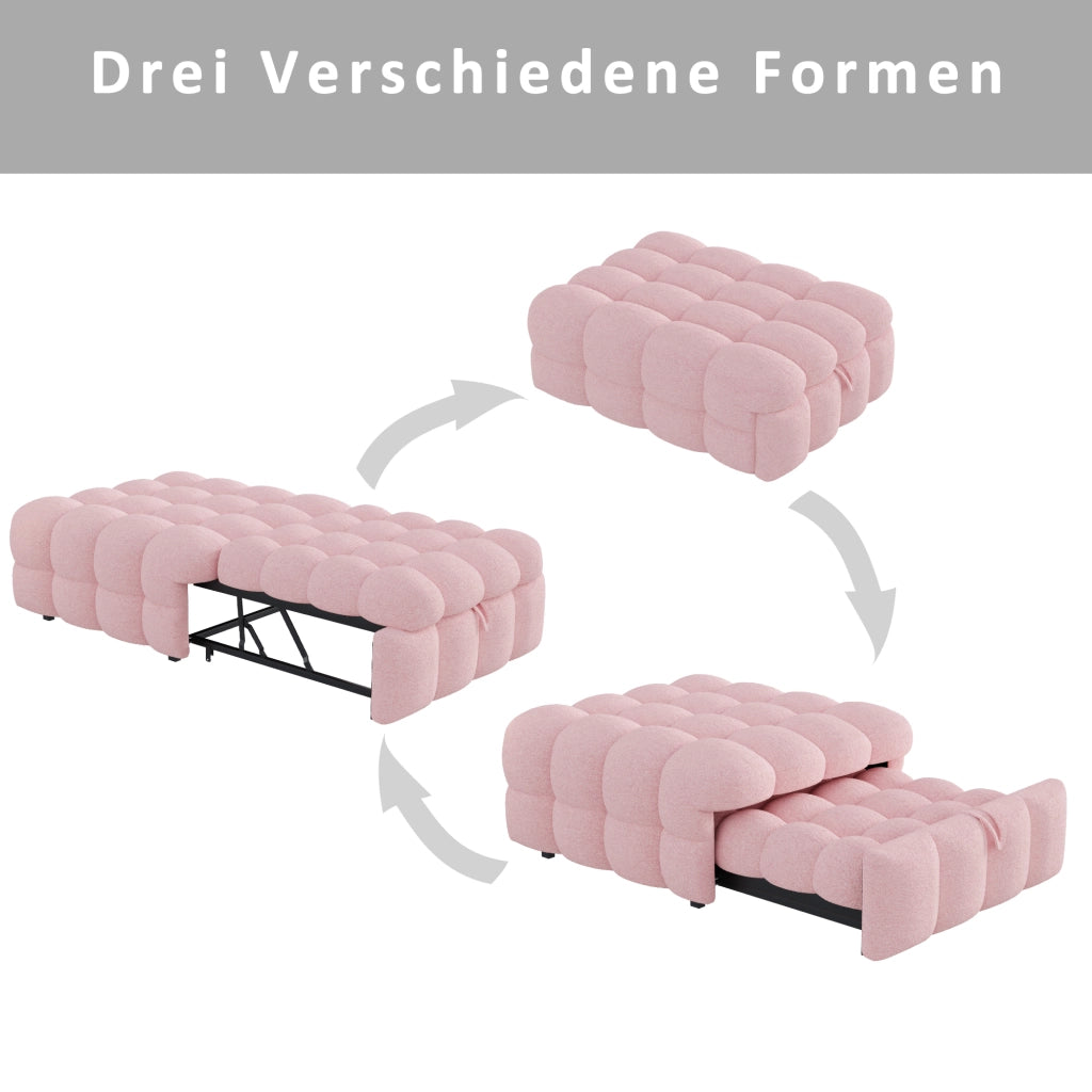 Divano Letto 1 Posto Convertibile 2 in 1 con Poggiapiedi; Rivestimento Teddy; Struttura Metallo Legno; Rosa