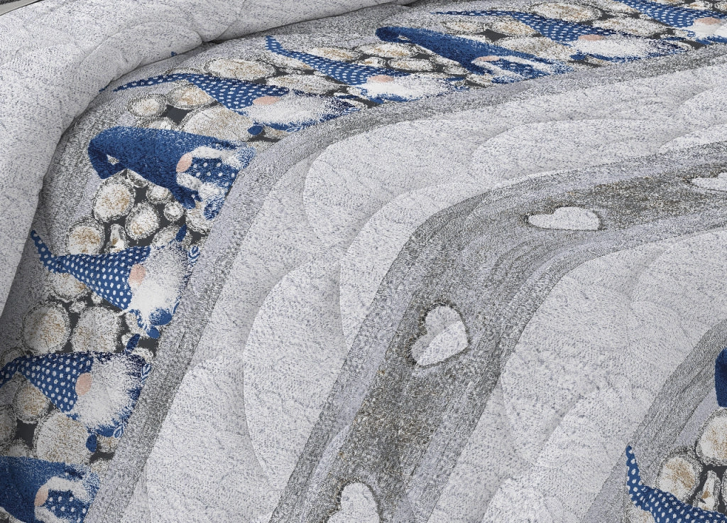 Trapunta Invernale Linea Pensieri Delicati Disegno Gnomi Colore Blu - Matrimoniale - Blu