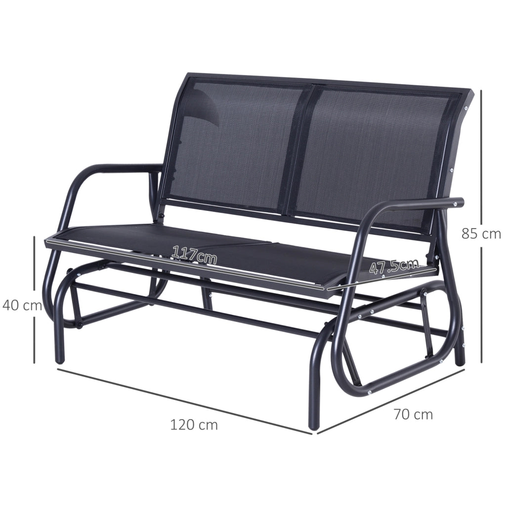 Panca a dondolo da giardino 2 posti 120x70x85 cm in metallo e rete; nero