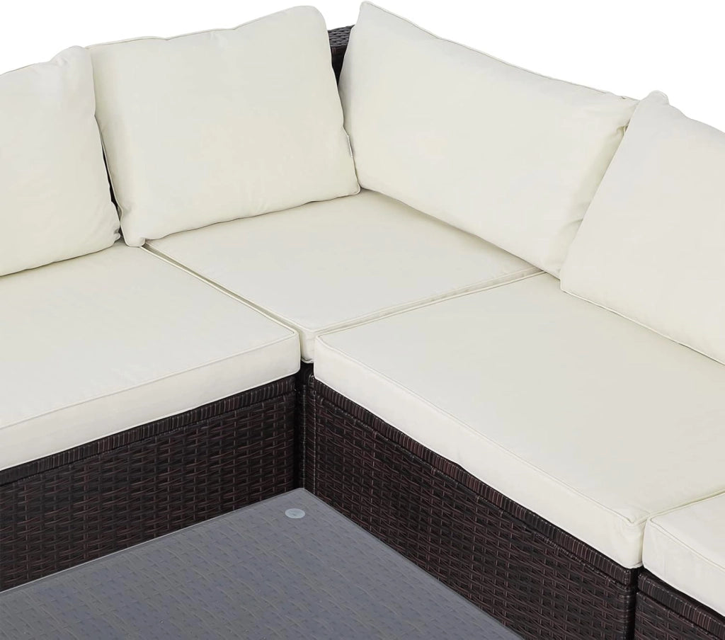 Set Salotto in Polyrattan XL Cuscini Imbottiti Tavolo in Vetro Resistente Mobili Giardino Salottino Angolo Ripiano Extra