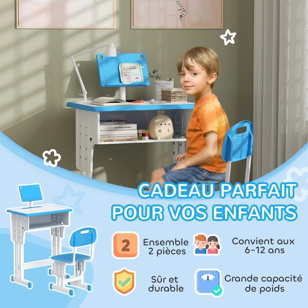 Scrivania per bambini con sedia ¨C zephmum ¨C 60x45x90-102 cm blu