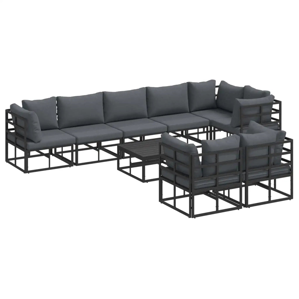Set Divano da Giardino con cuscino 9 pcs Nero Alluminio 3378889