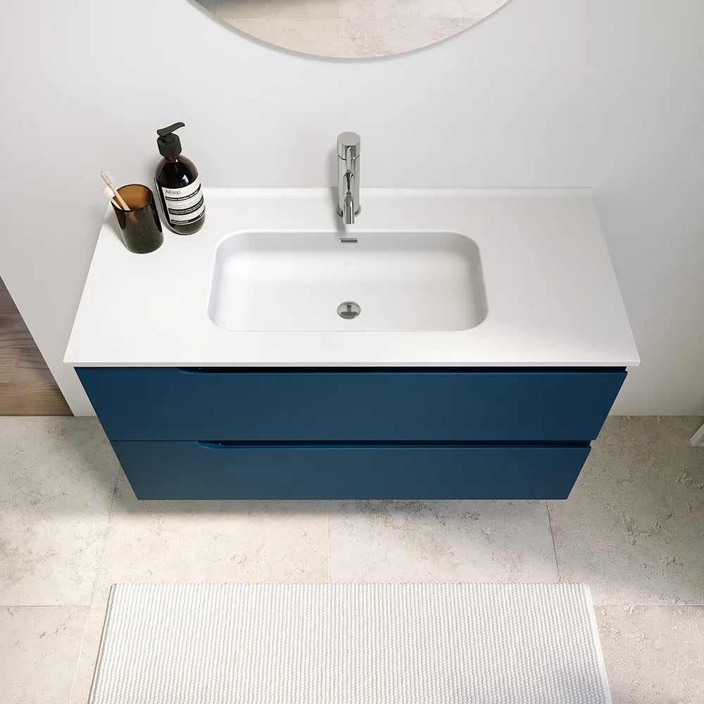 Mobile bagno sospeso 70 cm due cassetti blu zaffiro opaco con lavabo | Ardenne