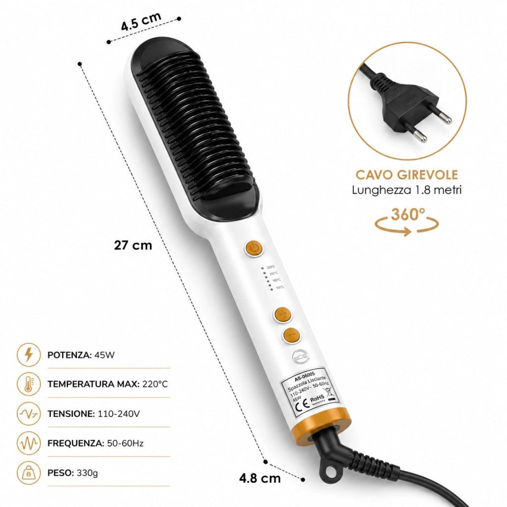 SPAZZOLA LISCIANTE ELETTRICA PER CAPELLI 45W PIASTRA SPAZZOLA STIRANTE AS-06005