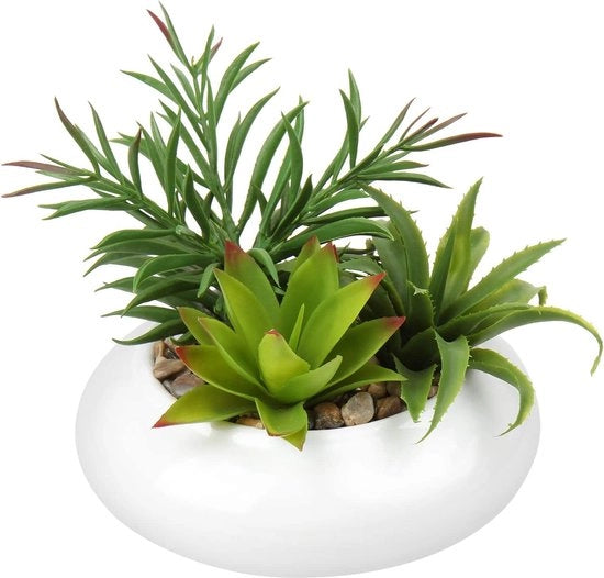 Pianta succulenta artificiale in vaso ceramico, alta 7"/18 cm