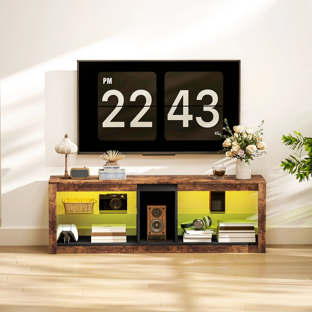 Mobile TV con luci LED e telecomando, ripiani aperti ¨C zephmum ¨C 140x35x47, marrone