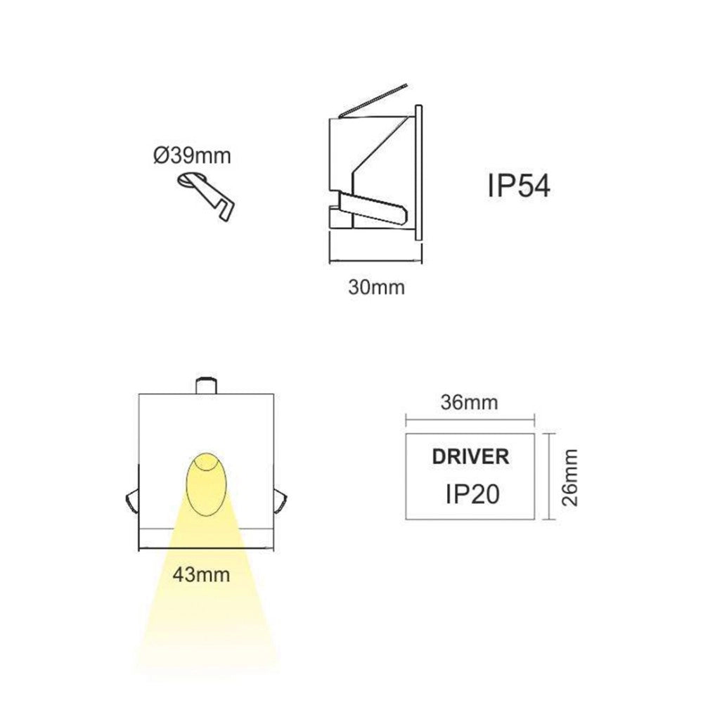 Luky - Luce da incasso segnapasso LED Beneito & Faure - 2W, Luce calda 3200K, 65° - Faretto da incasso Quadrato Nero