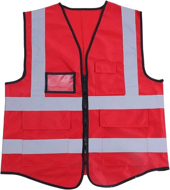 Vestone Multicolore Riflettente con Tasche - Alta Visibilità - Vestone da Costruzione - Striscia Argentea