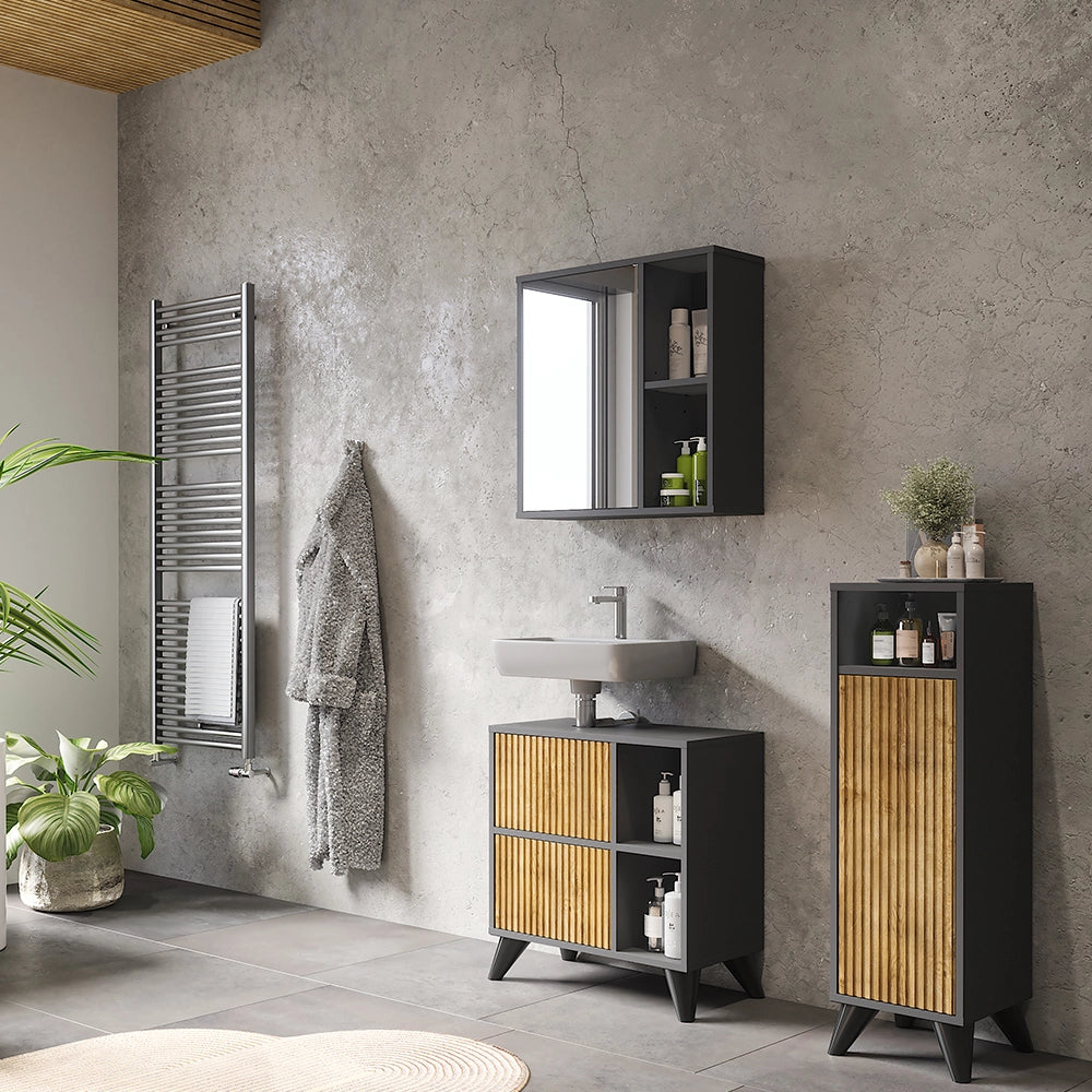 Vicco Mobiletto midi Antracite/quercia di montagna 30 x 97 cm con porta