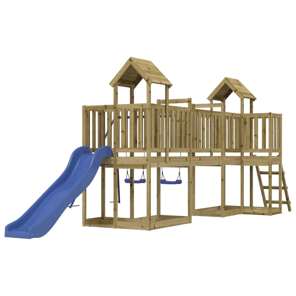 Altalene per parco giochi all'aperto scivolo altalene robuste giochi da giardino 356 x 589 x 214 cm legno di pino impregnato 02_0004740