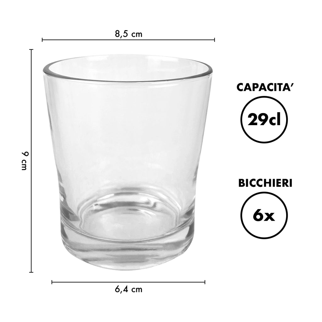 Set 6 Bicchieri Acqua Bibite Bevande 29 Cl In Vetro Resistente Lavorato Bicchiere Design Moderno Cucina Certificati Contatto Alimentare Lavastoviglie Microonde Bar Ristorante Modello 1