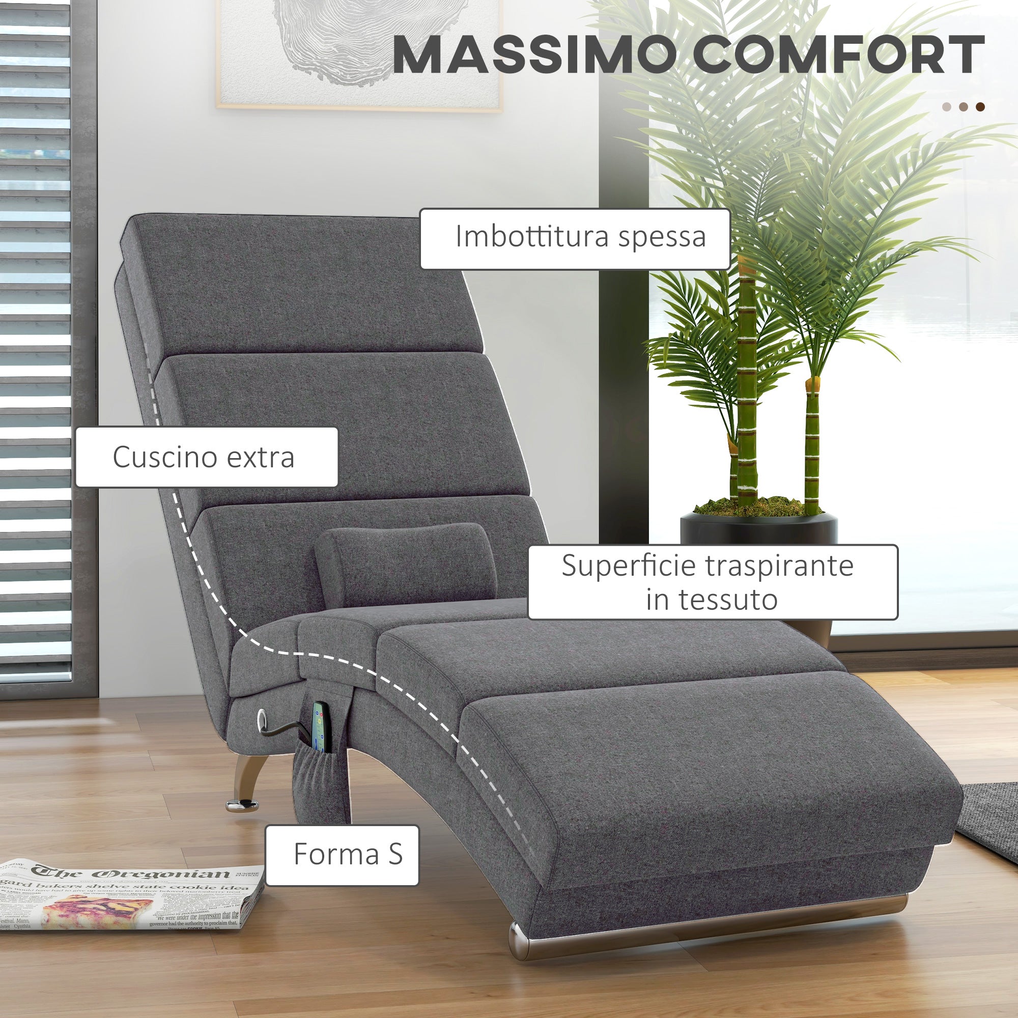 Poltrona Massaggiante con 8 Punti Vibranti e Riscaldamento 5 Modalità Timer e Telecomando Grigio