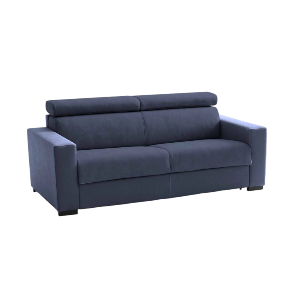 Divano fisso Aggius, Divano a 2 posti Large, Made in Italy, SofÒ  Soggiorno, in tessuto imbottito, con poggiatesta regolabili e Braccioli slim, cm 180x95h85, Blu