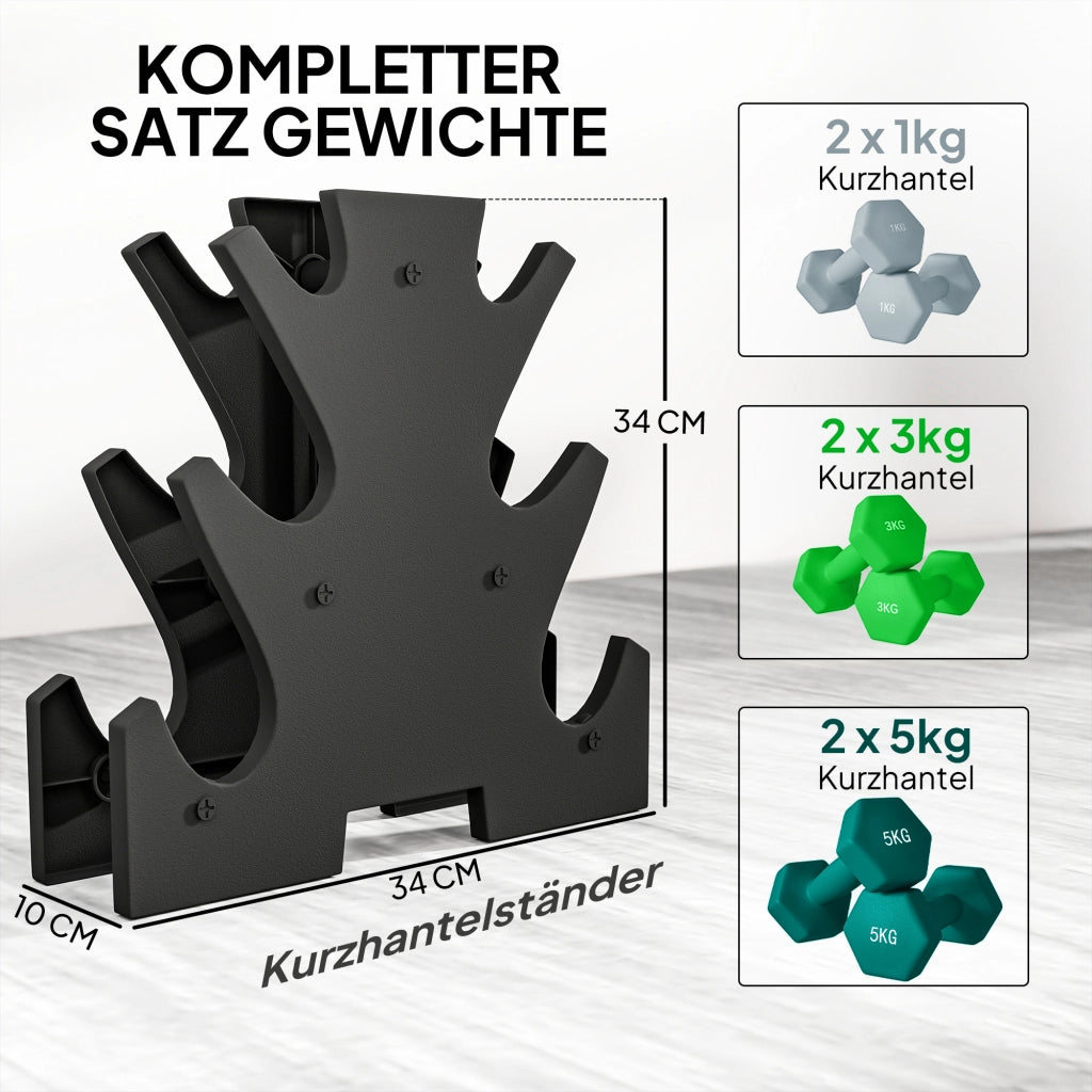 Set manubri con rastrelliera ¨C Minimal ¨C 6 pezzi 2x1kg 2x3kg 2x5kg