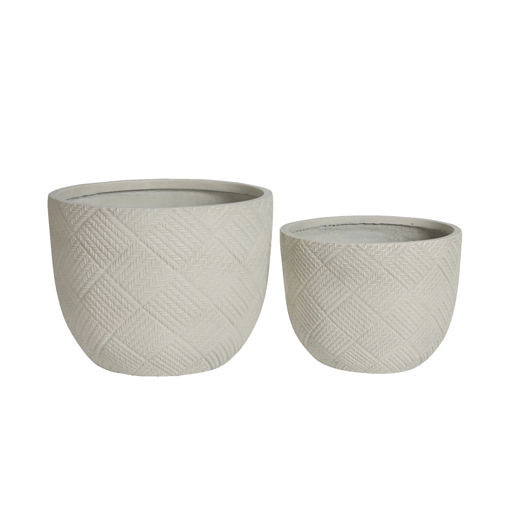 Set 2 Vasi da Giardino Rotondi in Cemento con Foro di Drenaggio ¨C MINIMAL ¨C Grigio, 37x28 cm & 45x35 cm