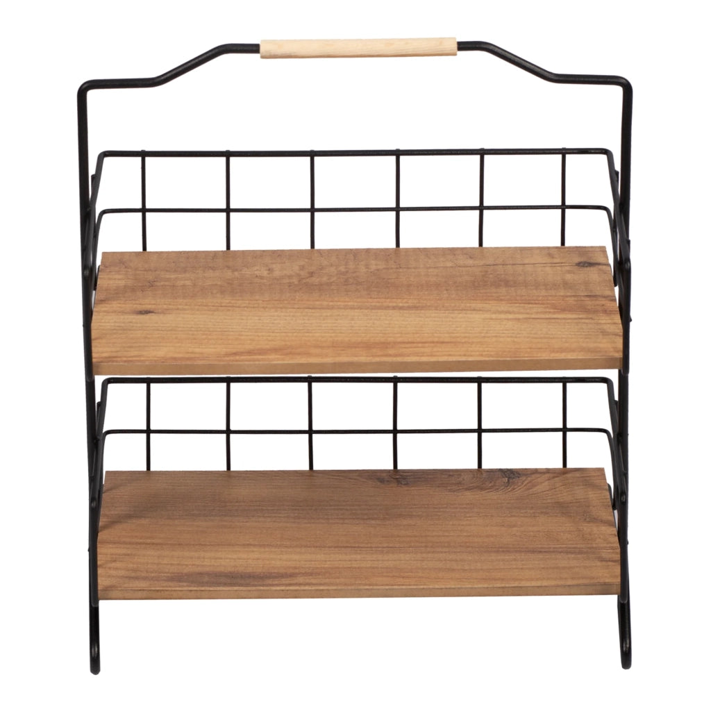Mensola con 2 piani portaoggetti per bagno effetto legno nero 03_0007068