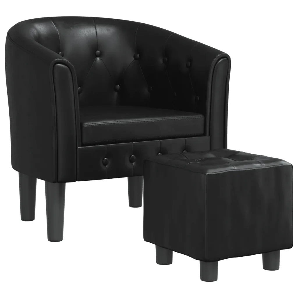 Divano Sedia-Poltrona Cabriolet e Poggiapiedi Nera Similpelle 158606