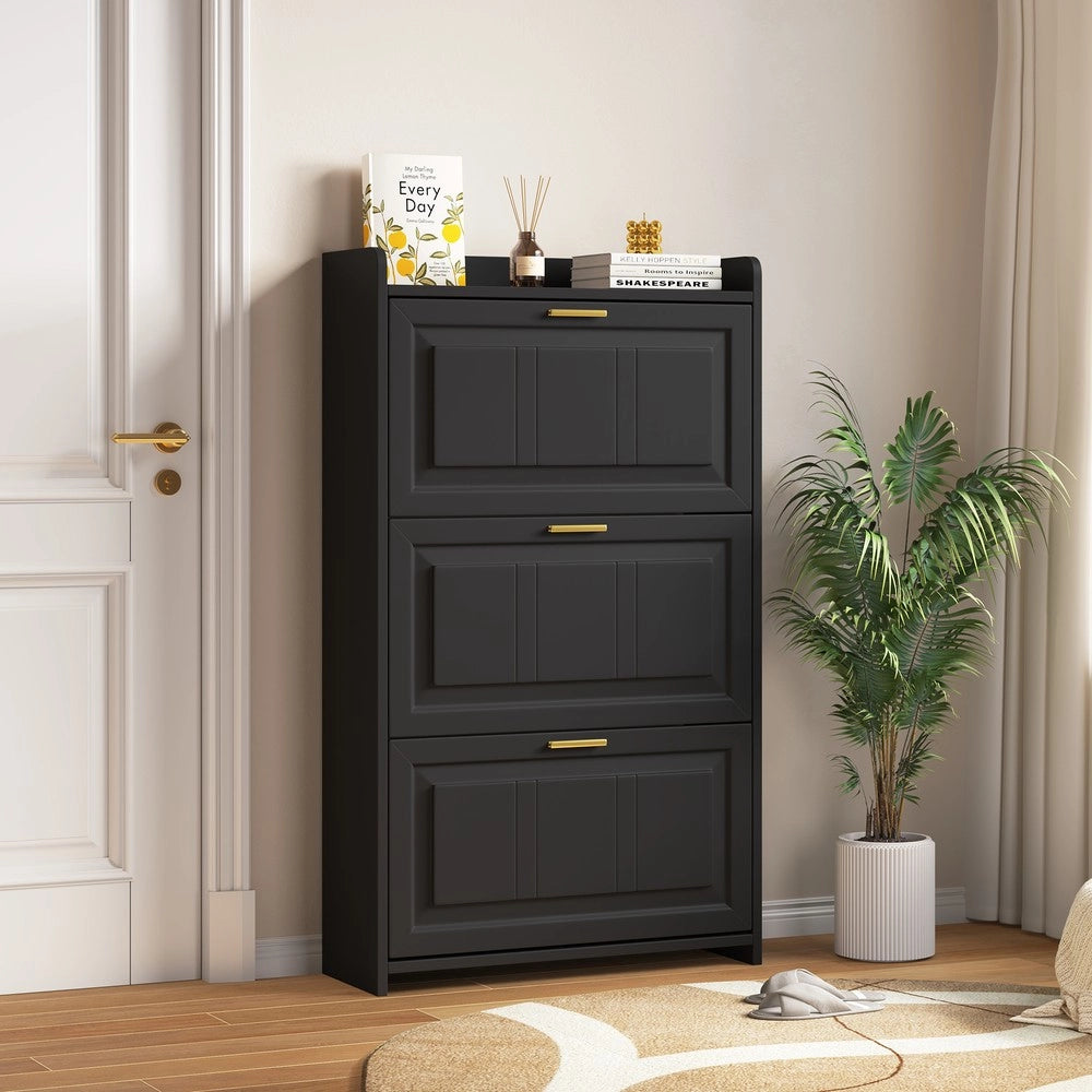 Scarpiera Alta con 6 Ripiani ¨C MINIMAL ¨C Nero, MDF e Truciolato, 70x24x120 cm
