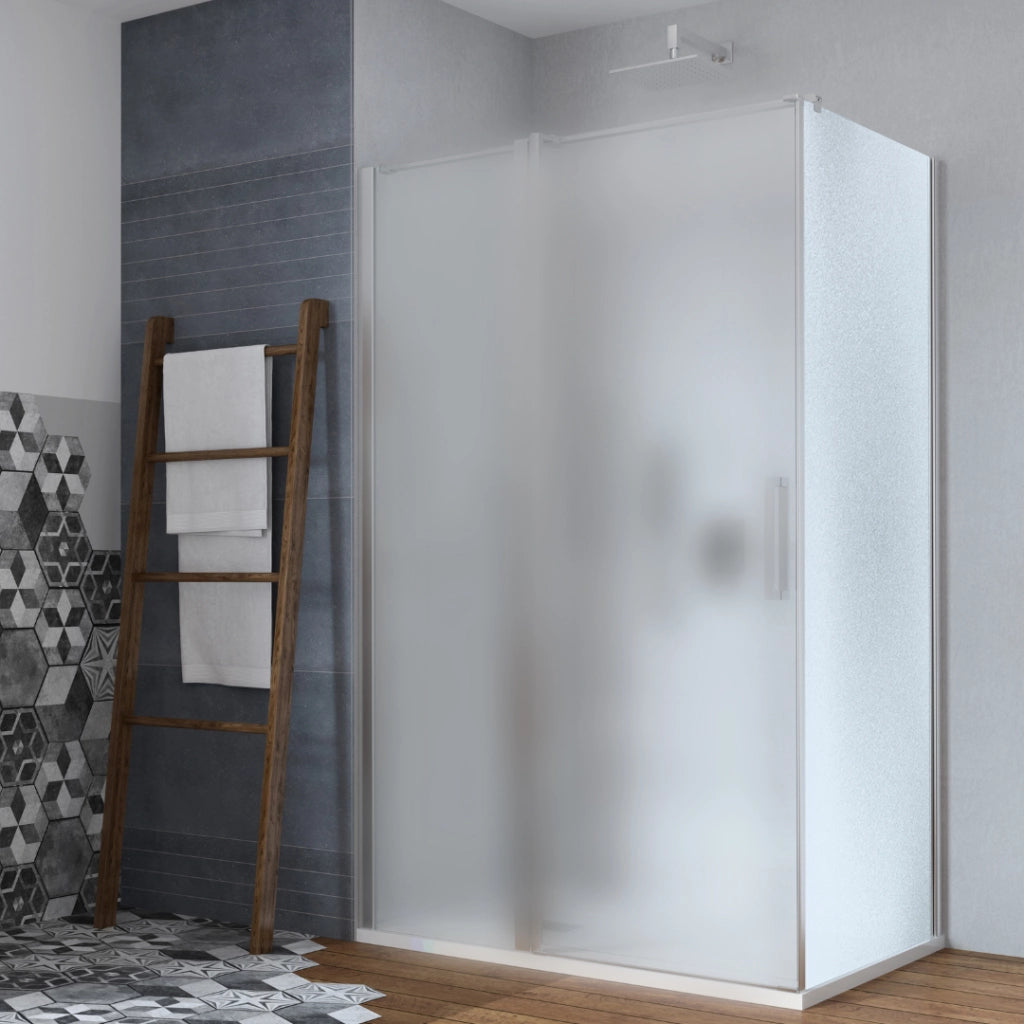 Parete fissa porta battente 6mm cristallo temprato cromo lucido *** misure 97-99xh195 cm stampato, confezione 1