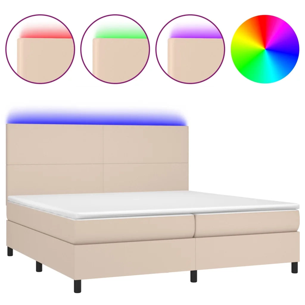 Giroletto Molle Materasso e LED Cappuccino 200x200cm Similpelle 3135848