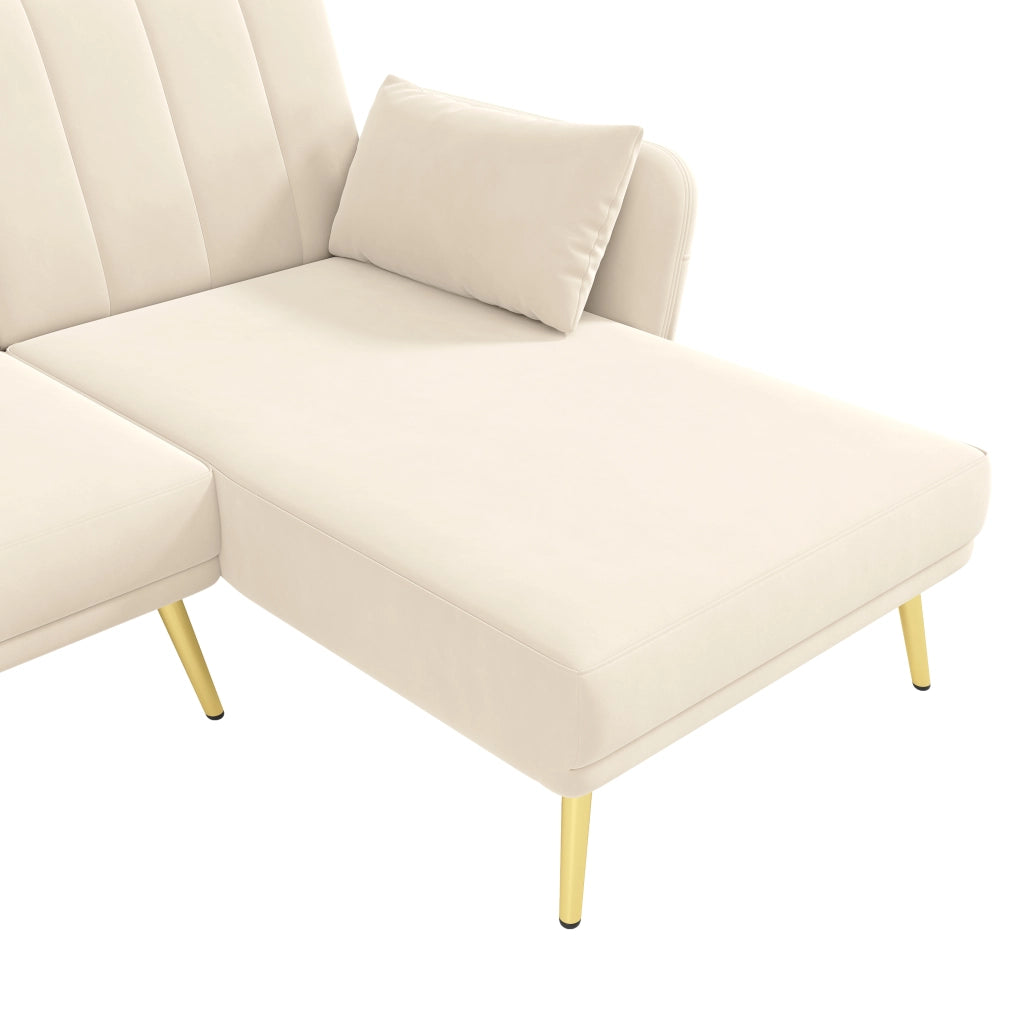 Divano angolare trasformabile 2 a 3 posti con schienale regolabile a 3 posizioni e tasche laterali in Velluto Beige