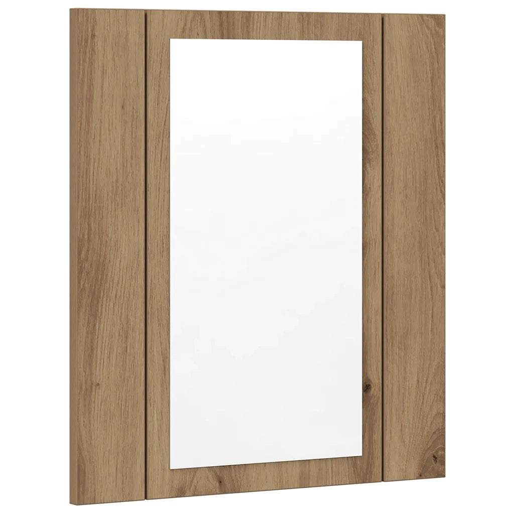 Mobiletto da bagno a parete con specchio a LED finitura in rovere lavorato a mano 40 x 12 x 45 cm design moderno vano contenitore 02_0050832