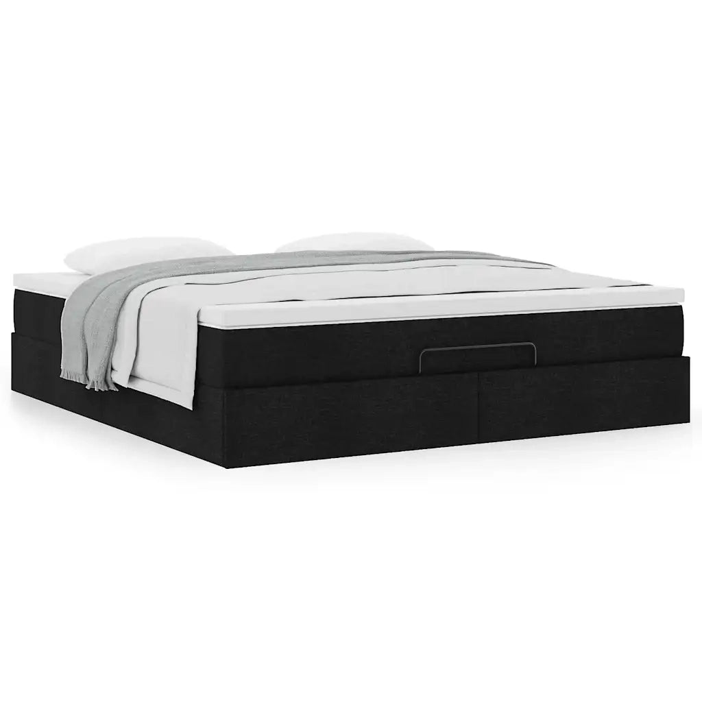 Struttura Letto Pouf con Materasso Nero 180x200 cm in Tessuto 3311129