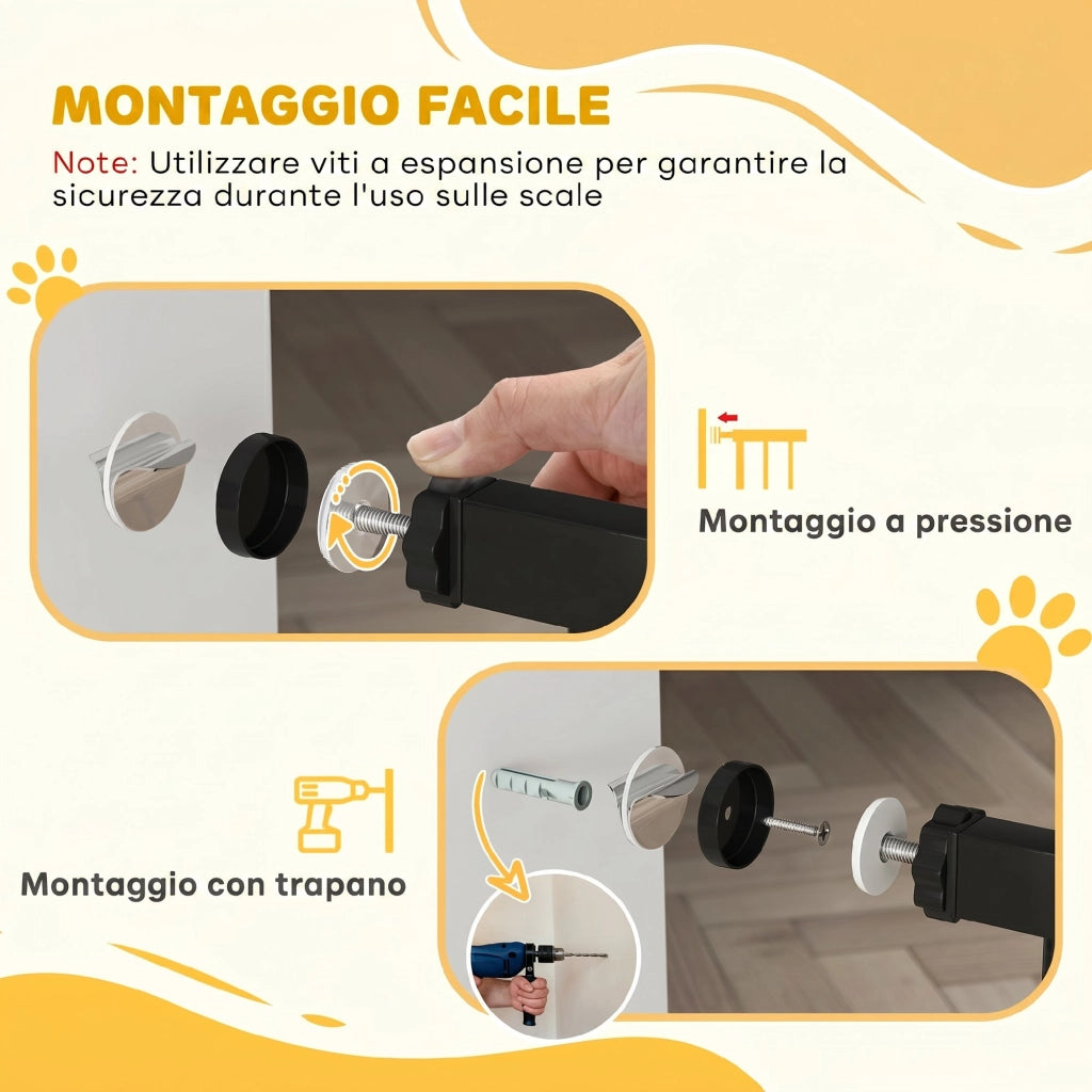 Cancellino per Cani a 3 Estensioni con Larghezza Regolabile fino a 147.5 cm e Chiusura Automatica, Nero