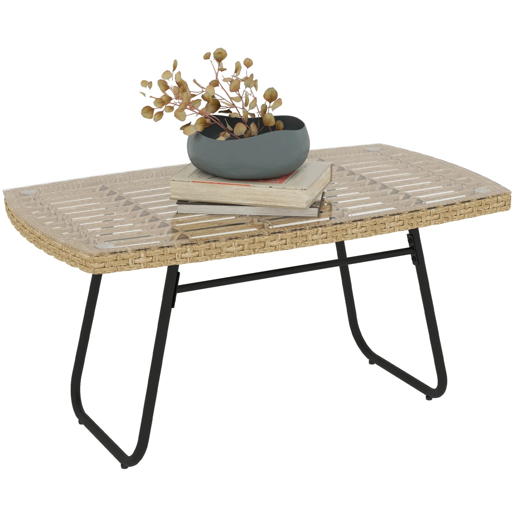 Tavolino da giardino in polyrattan ¨C zephmum ¨C con piano in vetro, 90x50x45 cm