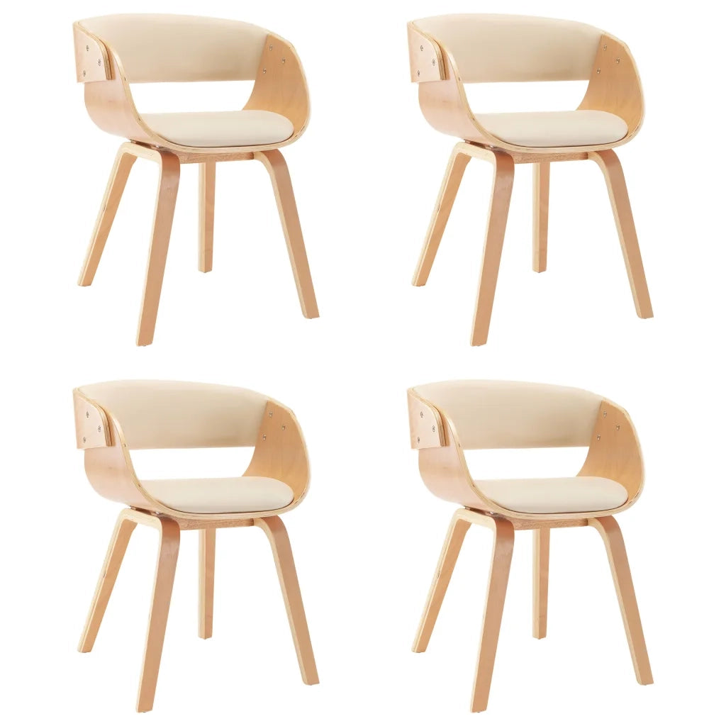 Sedie da Pranzo 4 pz in Legno Curvato e Similpelle Crema