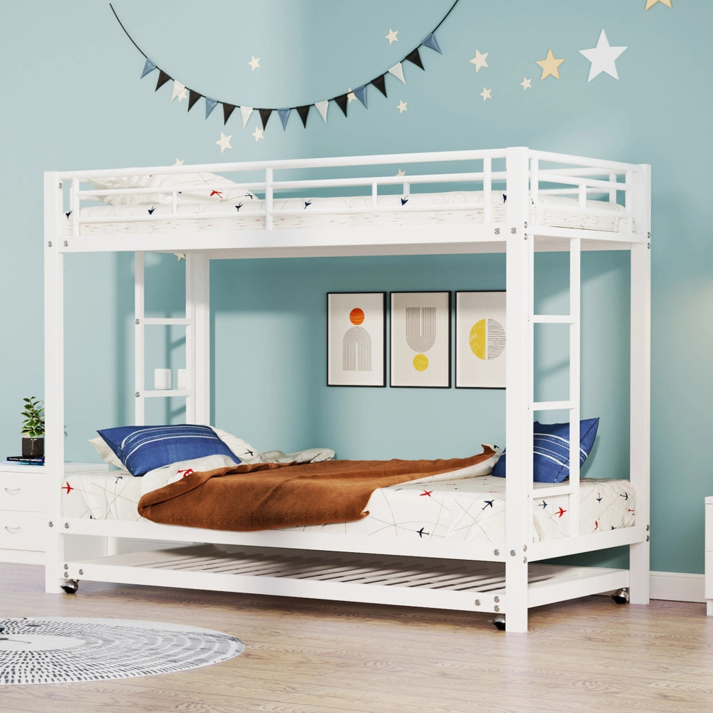 Letto a castello 90x200 cm; con letto estraibile; metallo; bianco
