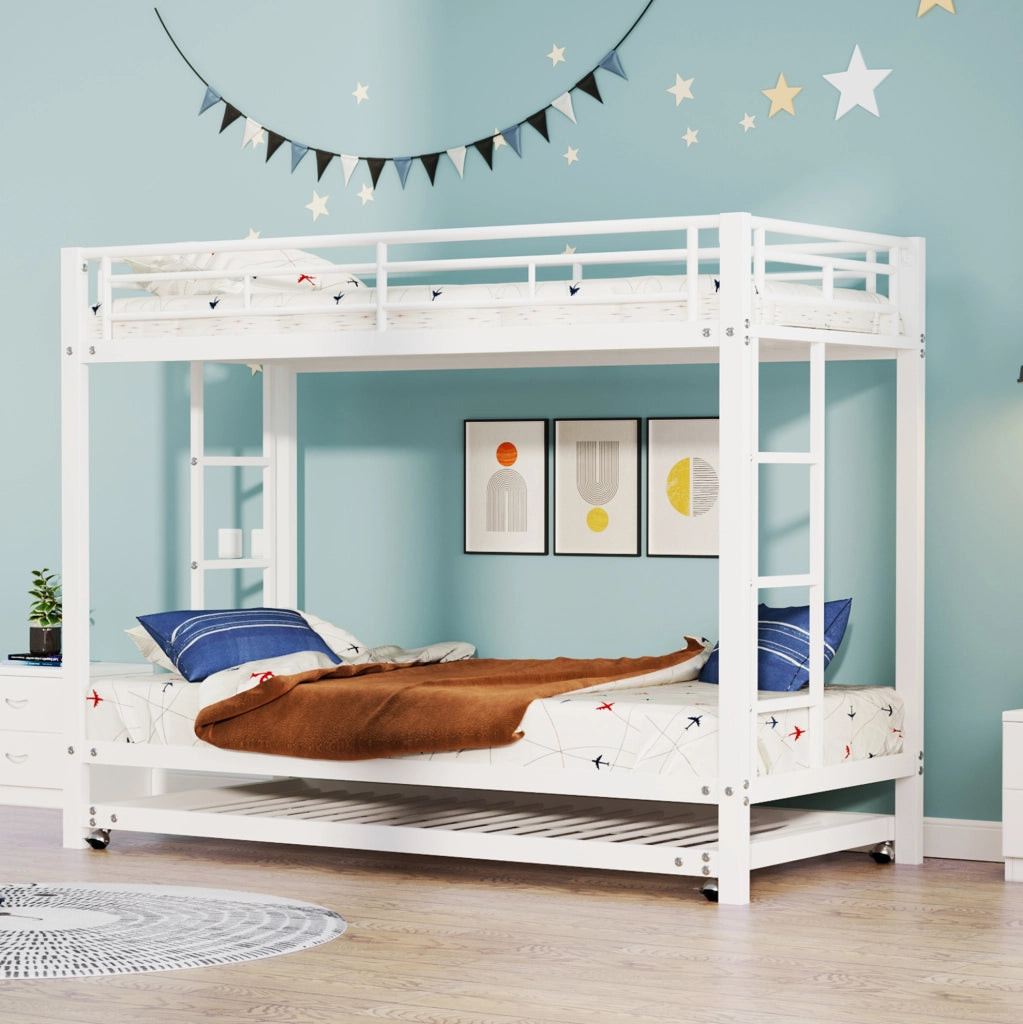 Letto a castello 90x200 cm; con letto estraibile; metallo; bianco