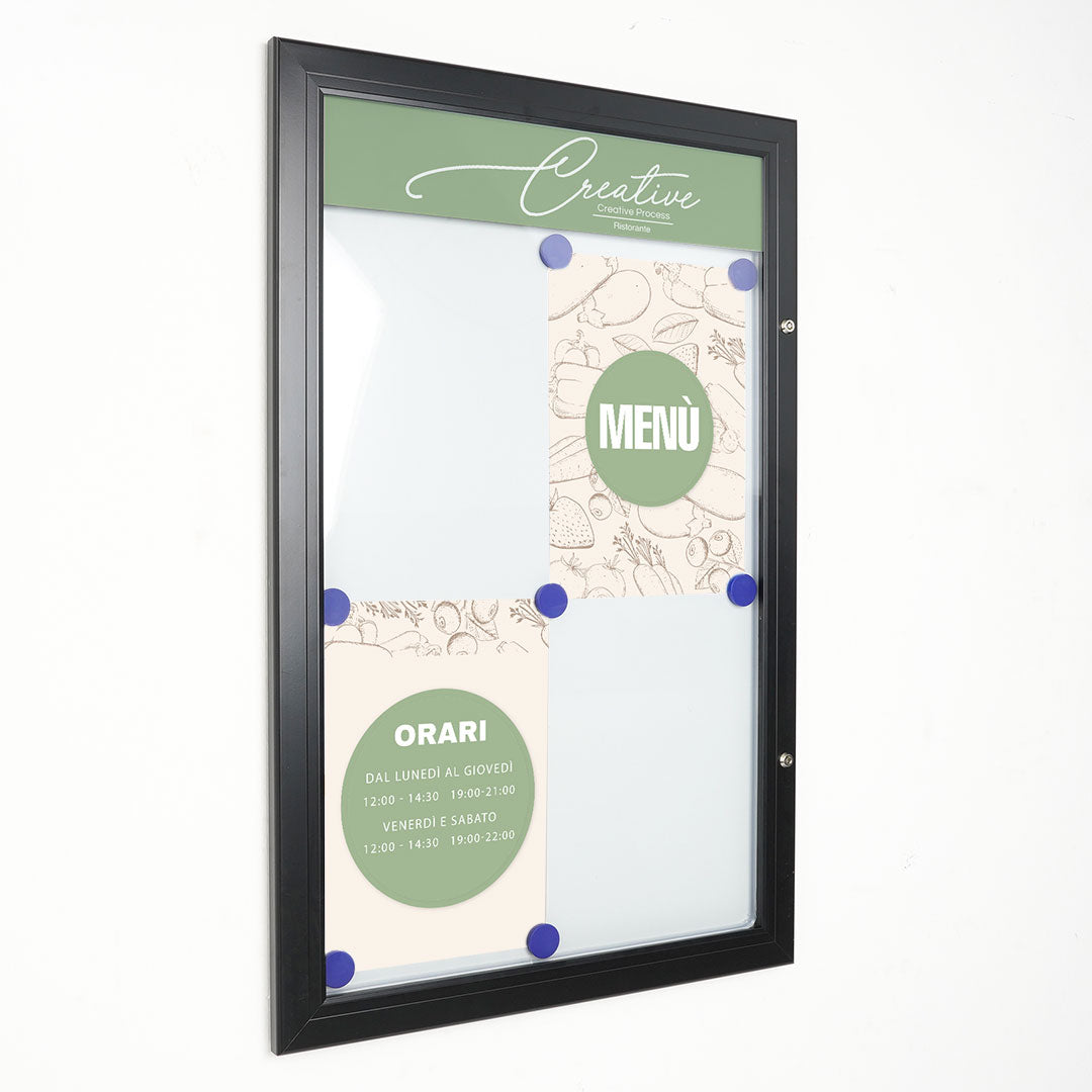 Bacheca con Apertura a Battente 51,5x79,0x2,3 cm in Alluminio Nera