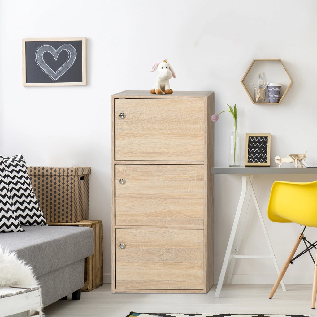 Cassettiera con 3 Antine e 3 Ripiani in Legno ¨C zephmum ¨C Bianco 48x34x100cm