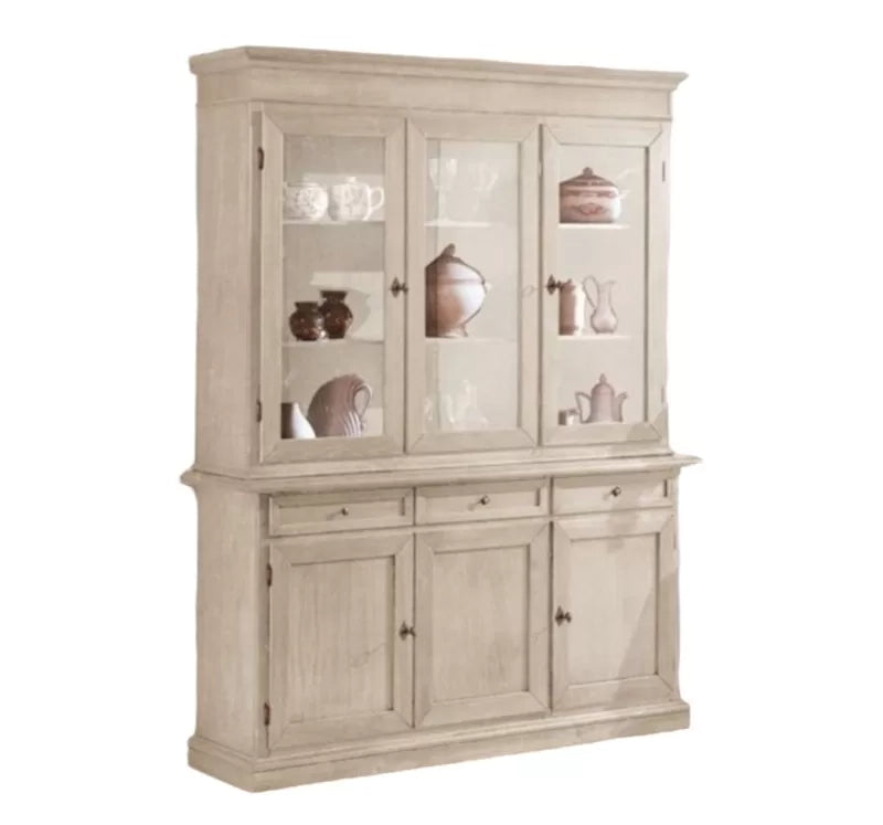 Cristalliera legno arte povera bianco anticato l.156  p. 42 h.205 - Mobili 2G